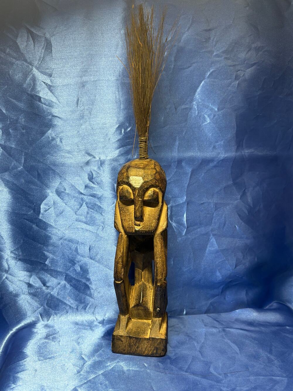 Vintage Wood Carving Meditating Tribal Man Sculpture
